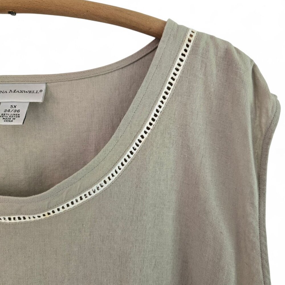 Anna Maxwell Womens Tan 2-Piece Twin Set Shirt & Tank Top Linen Blend 5X - Picture 8 of 16